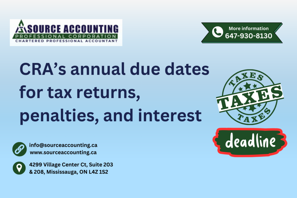 CRA tax filing deadlines, interest and penalties